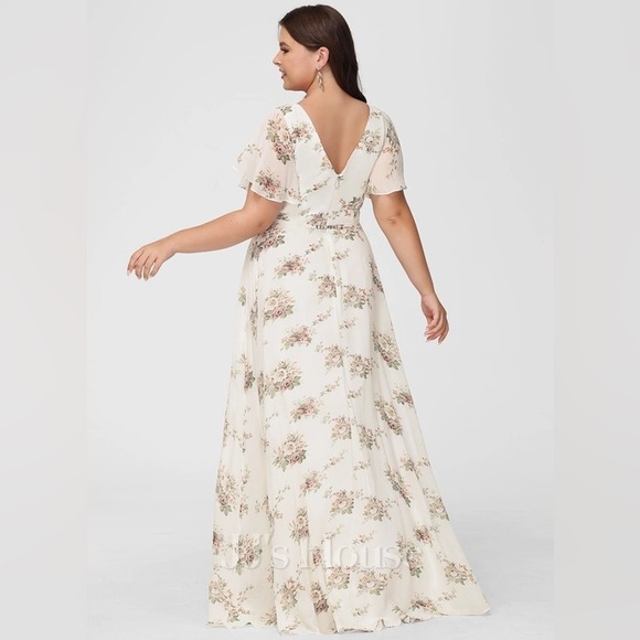 A-line V-Neck Floor-Length Chiffon Dress With Flower - Picture 8 of 10